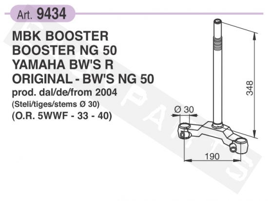 Fork Stem HQ BUZZETTI MBK Booster/ Yamaha Bw's 2004-2016